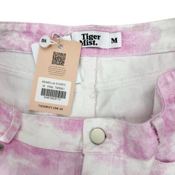 NWT TIGER MIST Arabella High-Waist Tie Dye Denim Short Sz Medium Raw Hem - Picture 8 of 10